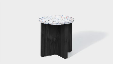 reddie-raw round side table 45dia x 45H *cm / Recycled bottle tops~Palette blue and pink / Solid Reclaimed Wood Teak~Black Bob Side Table Round- Recycled Bottle Tops