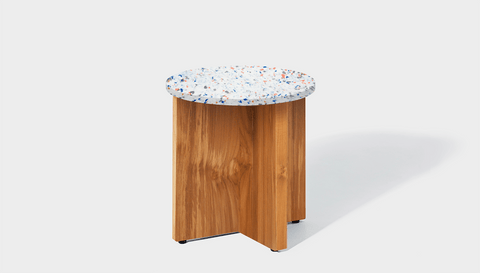 reddie-raw round side table 45dia x 45H *cm / Recycled bottle tops~Palette blue and pink / Solid Reclaimed Wood Teak~Natural Bob Side Table Round- Recycled Bottle Tops