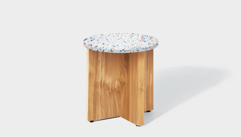 reddie-raw round side table 45dia x 45H *cm / Recycled bottle tops~Palette blue and pink / Solid Reclaimed Wood Teak~Oak Bob Side Table Round- Recycled Bottle Tops