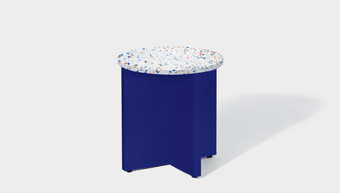 reddie-raw round side table 45dia x 45H *cm / Recycled bottle tops~Palette blue and pink / Wood~Navy Bob Side Table Round- Recycled Bottle Tops