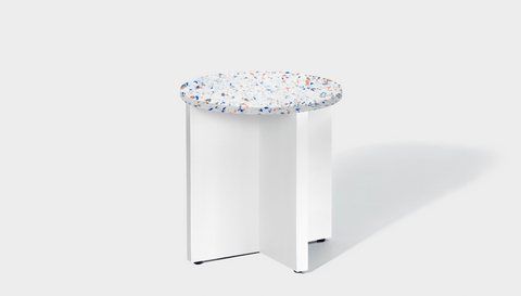 reddie-raw round side table 45dia x 45H *cm / Recycled bottle tops~Palette blue and pink / Wood~White Bob Side Table Round- Recycled Bottle Tops