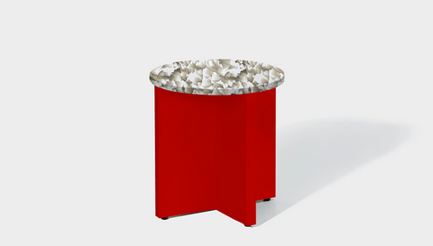 reddie-raw round side table 45dia x 45H *cm / Recycled bottle tops~Pearl / Wood~Red Bob Side Table Round- Recycled Bottle Tops