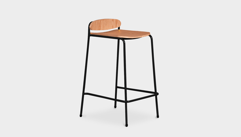 reddie-raw stool 55W x 53D x 86H *cm (75H seat) / Wood Veneer~Teak / Metal~Black Kami Stackable Bar Stool