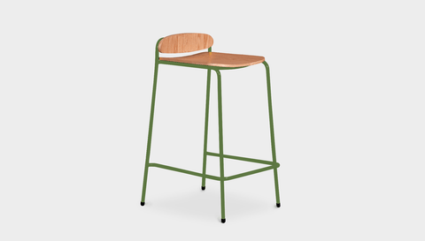 reddie-raw stool 55W x 53D x 86H *cm (75H seat) / Wood Veneer~Teak / Metal~Green Kami Stackable Bar Stool