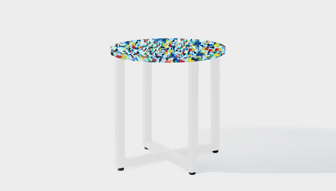 reddie-raw round side table 45dia x 45H *cm / Recycled bottle tops~freckles / Metal~White Suzy Side Table Round- Recycled Bottle Tops