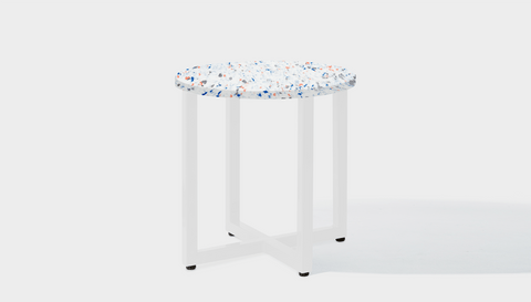 reddie-raw round side table 45dia x 45H *cm / Recycled bottle tops~Palette blue and pink / Metal~White Suzy Side Table Round- Recycled Bottle Tops