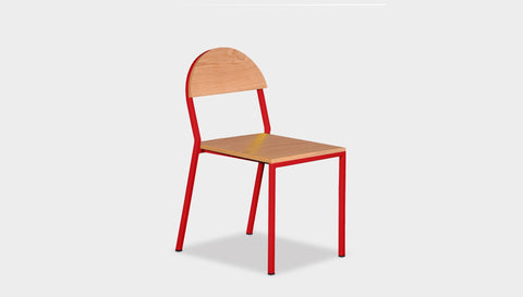 reddie-raw dining chair 42W x 52D x 80H *cm (45H seat) / Wood Veneer~Oak / Metal~Red Suzy Stackable Dining Chair Round