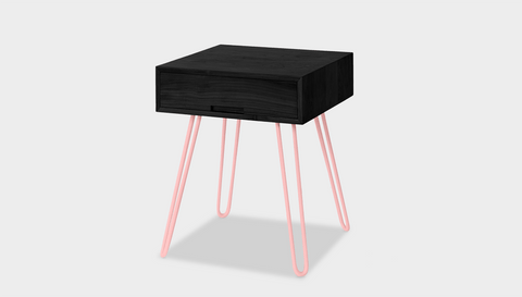 reddie-raw bedside table 45W x 45D x 55H *cm / Wood Teak~Black / Metal~Pink Willy Bedside Table High Square