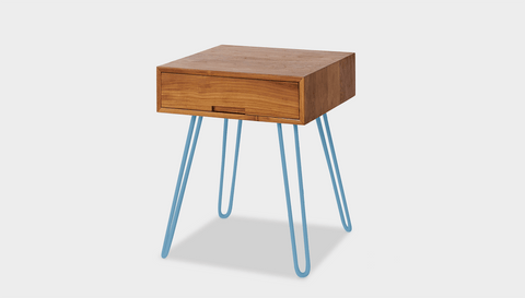 reddie-raw bedside table 45W x 45D x 55H *cm / Wood Teak~Natural / Metal~Blue Willy Bedside Table High Square