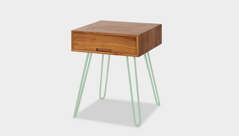 reddie-raw bedside table 45W x 45D x 55H *cm / Wood Teak~Natural / Metal~Mint Willy Bedside Table High Square