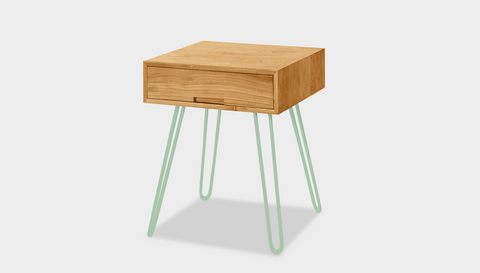 reddie-raw bedside table 45W x 45D x 55H *cm / Wood Teak~Oak / Metal~Mint Willy Bedside Table High Square