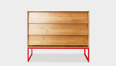 reddie-raw chest of drawers 110W x 50D x 90H *cm / Wood Teak~Oak / Metal~Red Suzy Chest Of Drawers