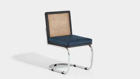 reddie-raw dining chair 46W x 58D x 76H *cm / Wood Teak~Black / Fabric~Vienna Bluejay Rosie Rattan Cantilever Chair