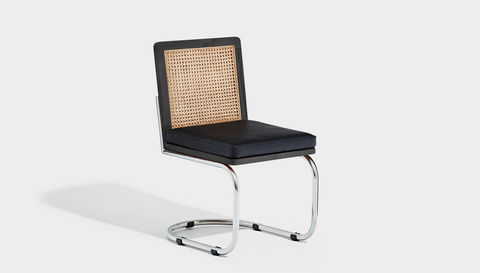 reddie-raw dining chair 46W x 58D x 76H *cm / Wood Teak~Black / Leather~Black Rosie Rattan Cantilever Chair