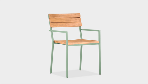 reddie-raw outdoor seating 52W x 50D x 80H *cm / Wood Teak~Natural / Metal~Mint Suzy Outdoor Dining Chair with armrest