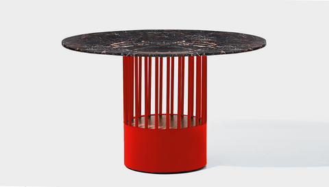 reddie-raw round 100dia x 75H *cm / Stone~Black Veined Marble / Metal~Red Willy Cage Table - Marble