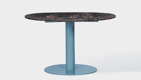 reddie-raw round 120dia x 75H *cm / Stone~Black Veined Marble / Metal~Blue Bob Pedestal Table - Marble
