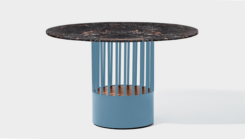 reddie-raw round 120dia x 75H *cm / Stone~Black Veined Marble / Metal~Blue Willy Cage Table - Marble