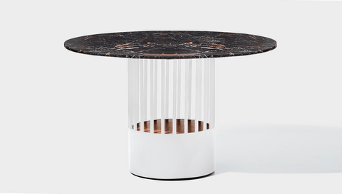 reddie-raw round 120dia x 75H *cm / Stone~Black Veined Marble / Metal~White Willy Cage Table - Marble