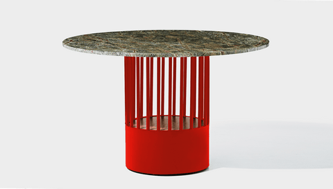 reddie-raw round 120dia x 75H *cm / Stone~Forest Green / Metal~Red Willy Cage Table - Marble