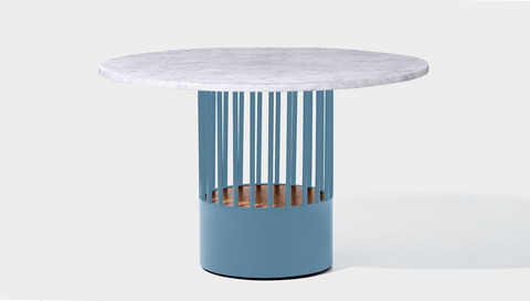 reddie-raw round 120dia x 75H *cm / Stone~White Veined Marble / Metal~Blue Willy Cage Table - Marble
