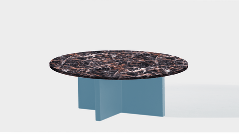 reddie-raw round coffee table 90dia x 35H *cm / Stone~Black Veined Marble / Metal~Blue Bob Coffee Table Round