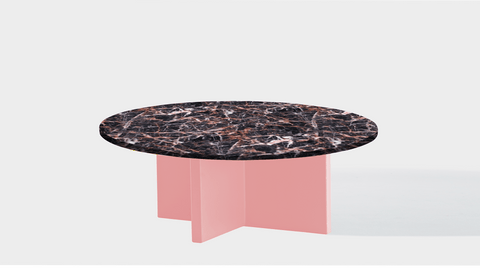 reddie-raw round coffee table 90dia x 35H *cm / Stone~Black Veined Marble / Metal~Pink Bob Coffee Table Round