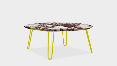 reddie-raw round coffee table 90dia x 35H *cm / Stone~Calacatta Viola / Metal~Yellow Willy Coffee Table Round