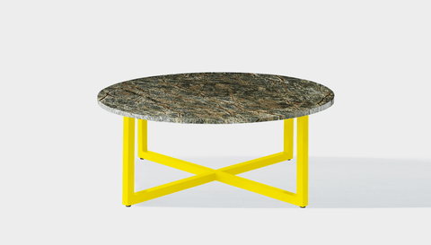 reddie-raw round coffee table 90dia x 35H *cm / Stone~Forest Green / Metal~Yellow Suzy Coffee Table Round