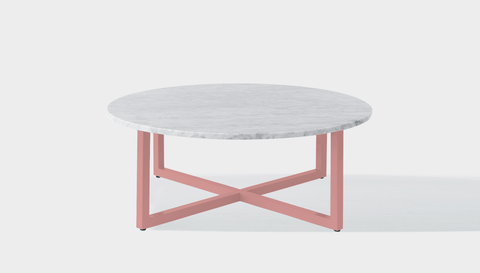 reddie-raw round coffee table 90dia x 35H *cm / Stone~White Veined Marble / Metal~Pink Suzy Coffee Table Round