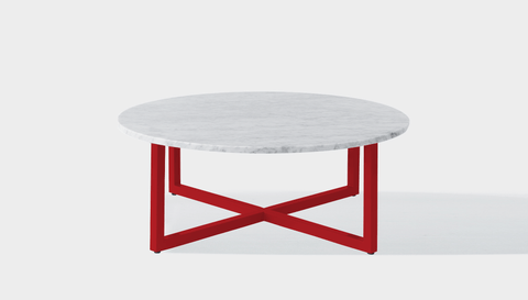 reddie-raw round coffee table 90dia x 35H *cm / Stone~White Veined Marble / Metal~Red Suzy Coffee Table Round