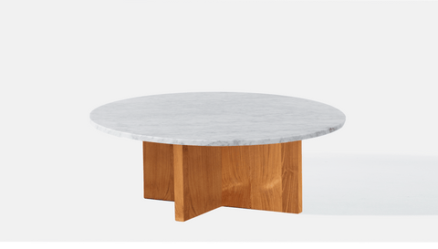 reddie-raw round coffee table 90dia x 35H *cm / Stone~White Veined Marble / Wood Teak~Natural Bob Coffee Table Round