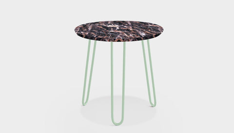 reddie-raw round side table 35dia x 45H *cm / Stone~Black Veined Marble / Metal~Mint Willy Side Table Round