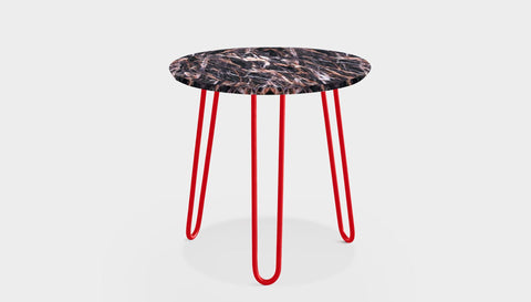 reddie-raw round side table 35dia x 45H *cm / Stone~Black Veined Marble / Metal~Red Willy Side Table Round