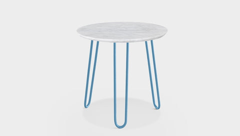 reddie-raw round side table 35dia x 45H *cm / Stone~White Veined Marble / Metal~Blue Willy Side Table Round