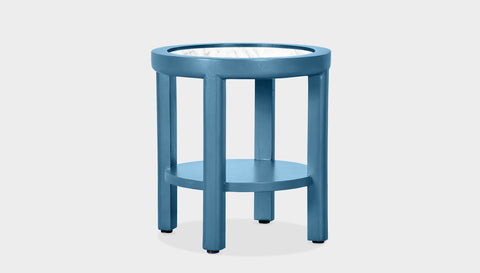 reddie-raw round side table 45 dia x 45 H (*cm) / Stone~White Veined Marble / Lacquer~Blue Rita Side Table