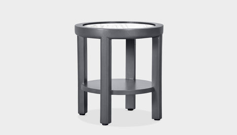 reddie-raw round side table 45 dia x 45 H (*cm) / Stone~White Veined Marble / Lacquer~Grey Rita Side Table