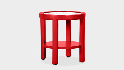 reddie-raw round side table 45 dia x 45 H (*cm) / Stone~White Veined Marble / Lacquer~Red Rita Side Table