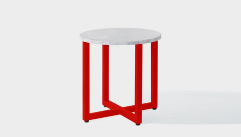 reddie-raw round side table 45dia x 45H *cm / Stone~White Veined Marble / Metal~Red Suzy Side Table Round