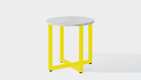 reddie-raw round side table 45dia x 45H *cm / Stone~White Veined Marble / Metal~Yellow Suzy Side Table Round