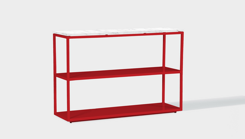 reddie-raw shelf 120W x 35D x 80H *cm / Stone~White-Veined-Marble / Metal~Red Suzy Shelf / Bookcase