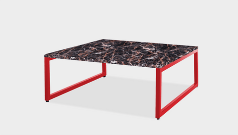 reddie-raw square coffee table 90 x 90 x 35H *cm / Stone~Black Veined Marble / Metal~Red Suzy Coffee Table Square