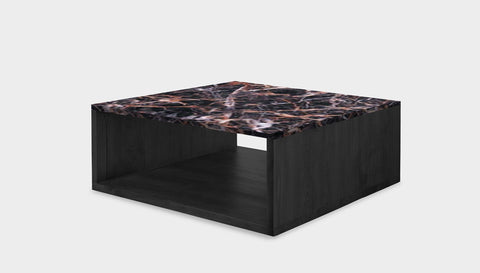 reddie-raw square coffee table 90 x 90 x 35H *cm / Stone~Black Veined Marble / Wood Teak~Black Bob Coffee Table Square