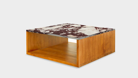 reddie-raw square coffee table 90 x 90 x 35H *cm / Stone~Calacatta Viola / Wood Teak~Natural Bob Coffee Table Square