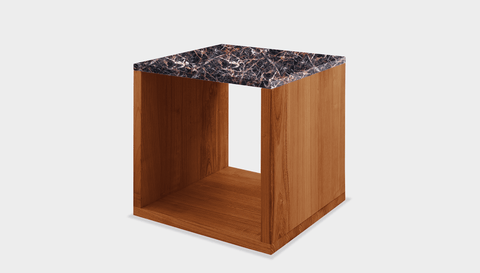 reddie-raw square side table 45W x 45D x 45H *cm / Stone~Black Veined Marble / Wood Teak~Natural Bob Side Table Square