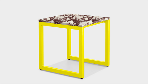 reddie-raw square side table 45W x 45D x 45H *cm / Stone~Calacatta Viola / Metal~Yellow Suzy Side Table Square