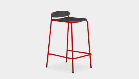 reddie-raw stool 55 W x 54 D x 91 H *cm (75 H seat) / Wood Veneer~Black / Metal~Red Kami Stackable Bar Stool