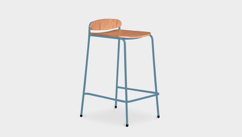 reddie-raw stool 55 W x 54 D x 91 H *cm (75 H seat) / Wood Veneer~Teak / Metal~Blue Kami Stackable Bar Stool