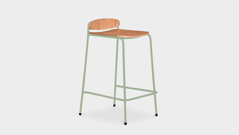 reddie-raw stool 55 W x 54 D x 91 H *cm (75 H seat) / Wood Veneer~Teak / Metal~Mint Kami Stackable Bar Stool