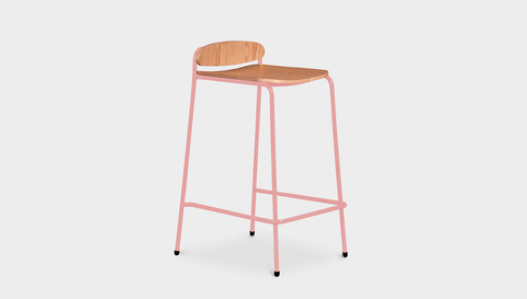 reddie-raw stool 55 W x 54 D x 91 H *cm (75 H seat) / Wood Veneer~Teak / Metal~Pink Kami Stackable Bar Stool